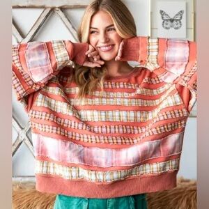 Oli & Hali Mineral Washed Patchwork Pullover Sweatshirt Large